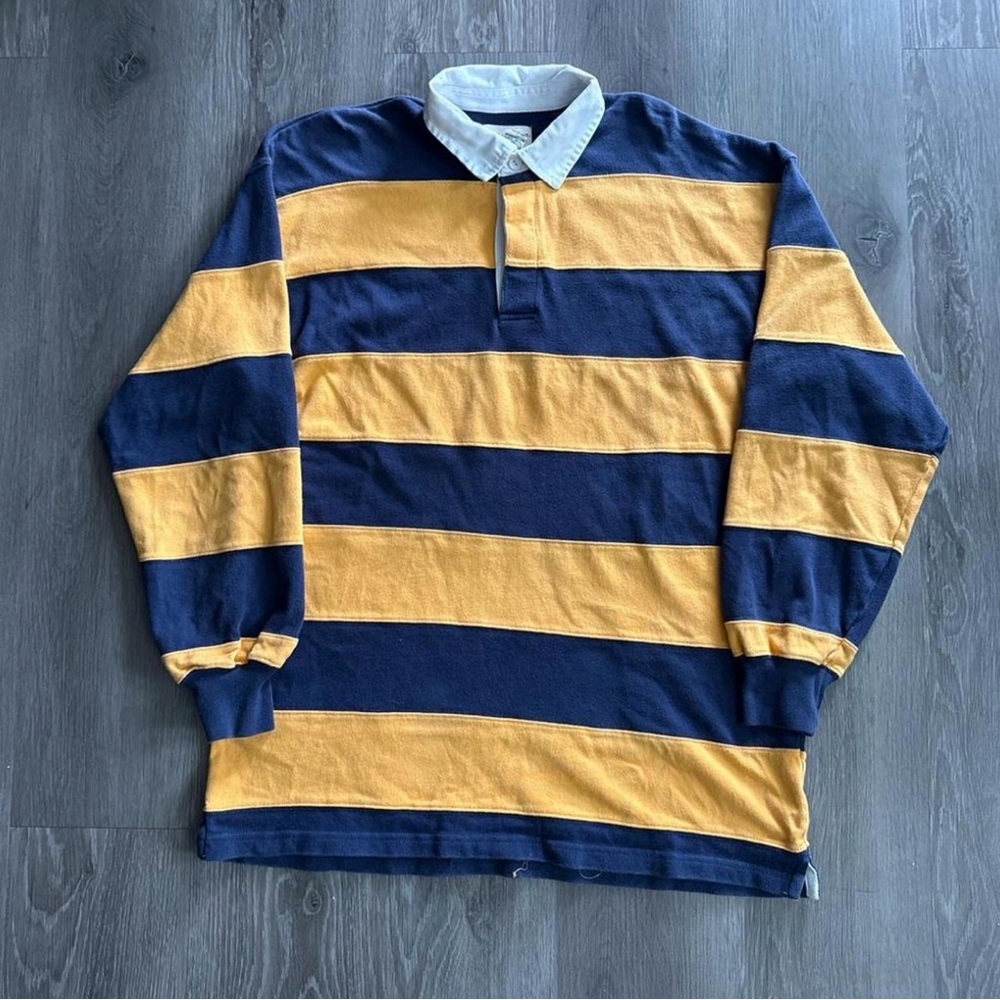 St. John's Bay Navy and Yellow Striped Vintage Rugby Shirt